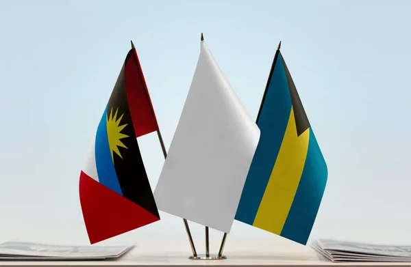 Antigua Barbuda Bahamas White Flags Stand Papers — Stock Photo, Image