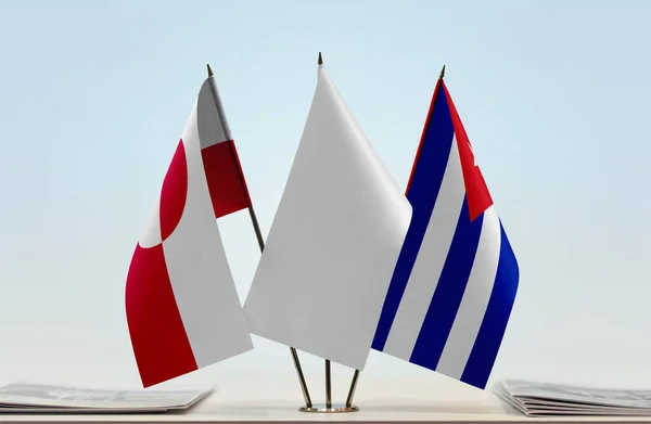 Flagi Grenlandii Kuby Stoisku Papierami — Zdjęcie stockowe