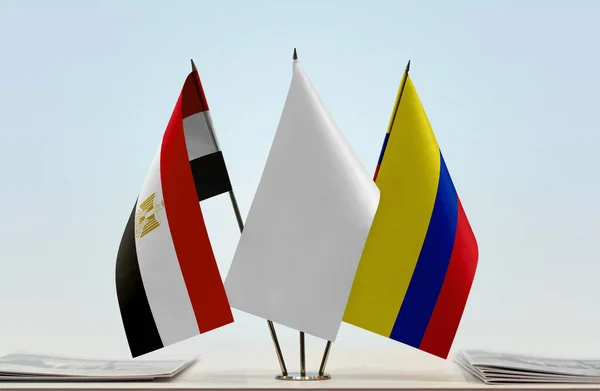 Colombia Egypt Flags Stand Papers — Stock Photo, Image