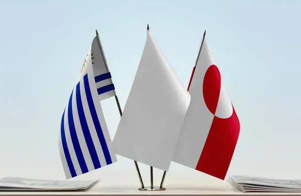 Greenland Uruguay Flags Stand Papers — Stock Photo, Image