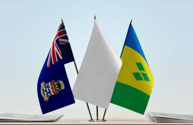 Cayman Adaları Saint Vincent ve Grenadinler ve beyaz bayraklar kağıtlarla birlikte