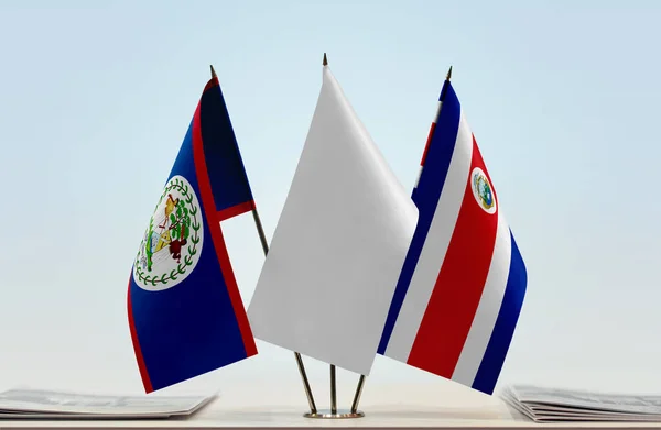 Belice Costa Rica Banderas Blancas Stand Con Papeles — Foto de Stock