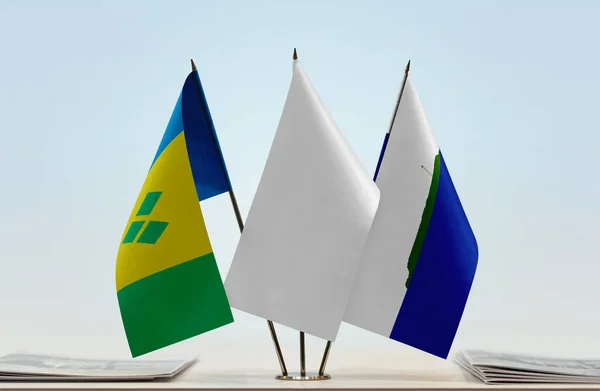 Saint Vincent Grenadines Navassa Island White Flags Stand Papers — Stock Photo, Image