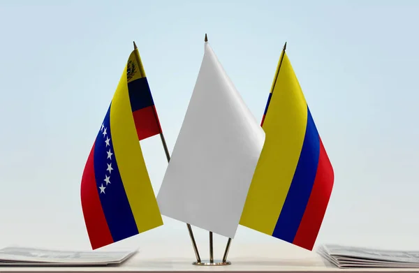 Venezuela Colombia White Flags Stand Papers — Stock Photo, Image