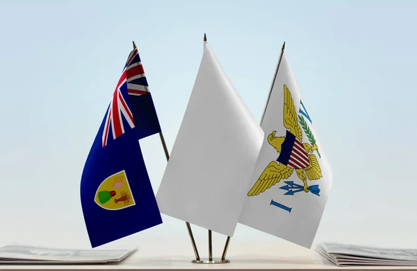 特克斯和凯科斯群岛美属维尔京群岛和白旗 附有文件 — 图库照片