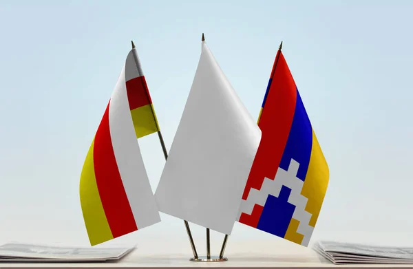 Güney Osetya Nagorno Karabağ Beyaz Bayraklar Kağıtlarla Ayakta — Stok fotoğraf