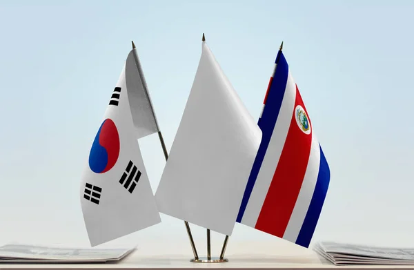 Güney Kore Kosta Rika Bayrakları Ayaklandı — Stok fotoğraf