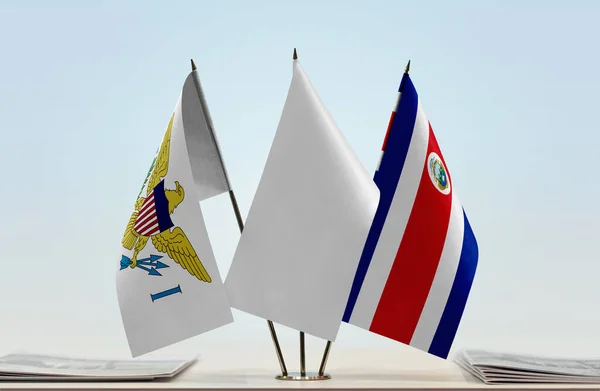 Islas Vírgenes Los Estados Unidos Costa Rica Banderas Blancas Stand — Foto de Stock