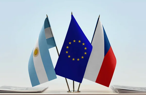 Bandeiras Argentina Stand Com Papéis — Fotografia de Stock