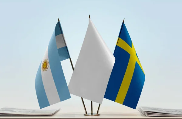 Argentina Sverige Flaggor Monter Med Papper — Stockfoto