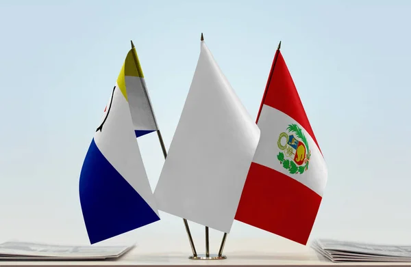 Bonaire Perú Banderas Blancas Stand Con Papeles — Foto de Stock