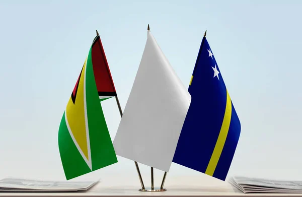 Guyana Antigua Banderas Blancas Stand Con Papeles — Foto de Stock