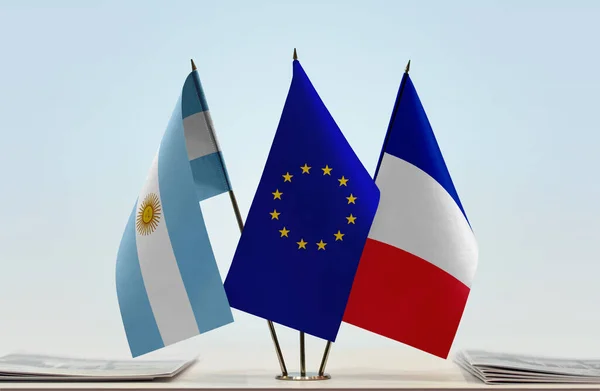 Bandeiras Argentina Stand Com Papéis — Fotografia de Stock