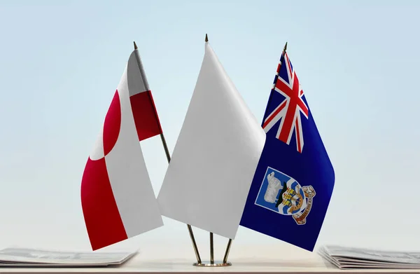 Grónsko Antigua Bílé Vlajky Stojanu Papíry — Stock fotografie