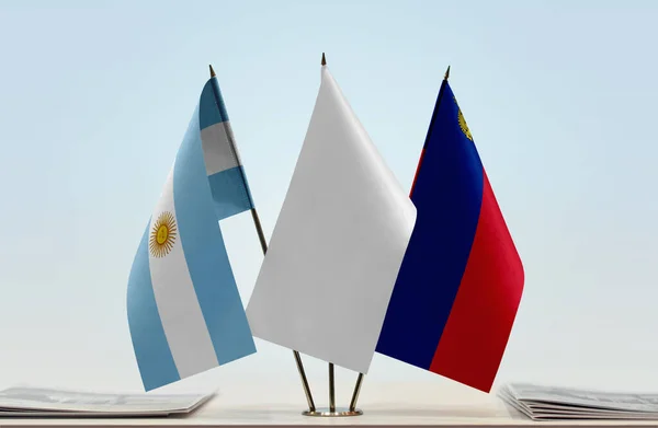 Argentina Liechtenstein Flaggor Monter Med Papper — Stockfoto