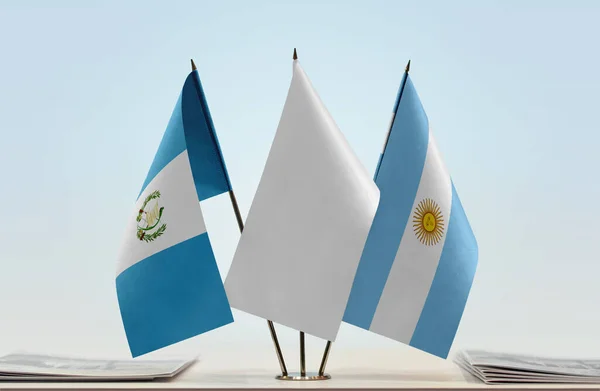 Bandiere Argentina Guatemala Stand Con Carte — Foto Stock