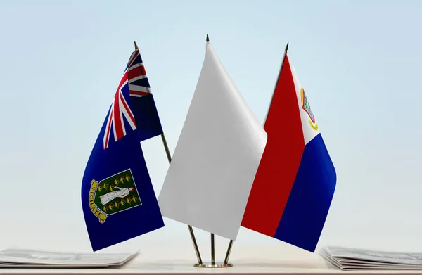 Islas Vírgenes Británicas San Martín Banderas Blancas Stand Con Papeles — Foto de Stock