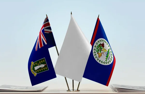 Brit Virgin Szigetek Belize Fehér Zászlók Standon Papírokkal — Stock Fotó