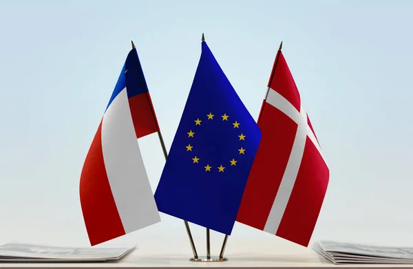 Denmark Chile Flags Stand Papers — Stock Photo, Image