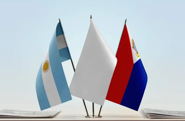 Argentyna Sint Maarten Białe Flagi Stoisku Papierami — Zdjęcie stockowe