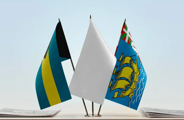 Bahamas Saint Pierre Miquelon White Flags Stand Papers — Stock Photo, Image