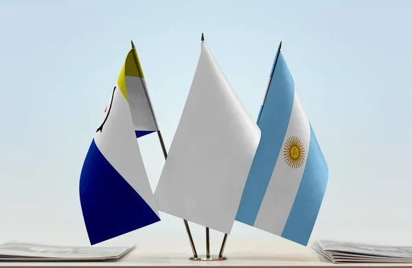Bonaire Argentyna Białe Flagi Stoisku Papierami — Zdjęcie stockowe