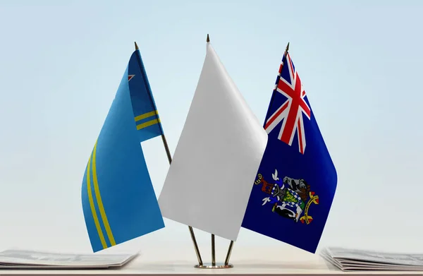 Aruba Georgia Del Sur Sandwich Banderas Blancas Stand Con Papeles — Foto de Stock