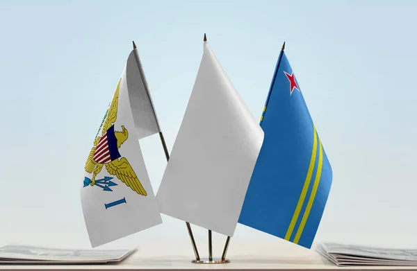 Îles Vierges Américaines Aruba Drapeaux Blancs Sur Stand Avec Des — Photo