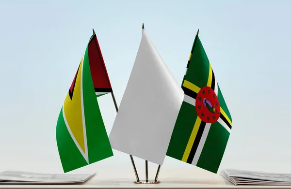 Guyana Antigua Och Vita Flaggor Monter Med Papper — Stockfoto