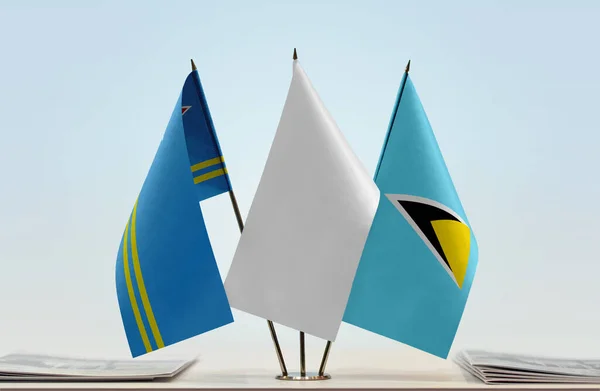 Aruba Saint Lucia Und Weiße Flaggen Auf Dem Stand Mit — Stockfoto