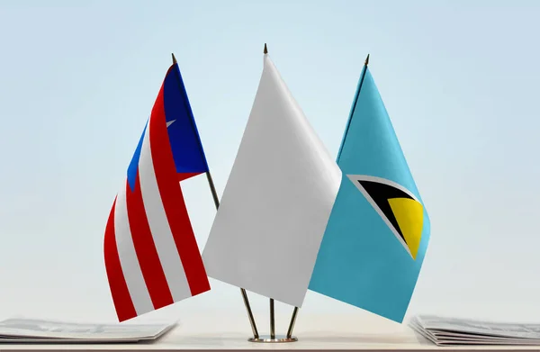 Saint Lucia Och Puerto Rico Flaggor Monter Med Papper — Stockfoto