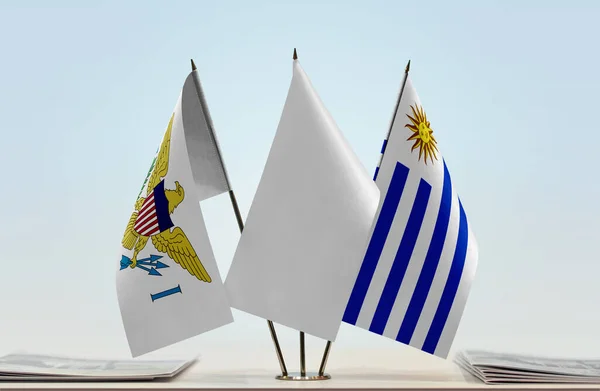 Virgin Islands Uruguay Flags Stand Papers — Stock Photo, Image