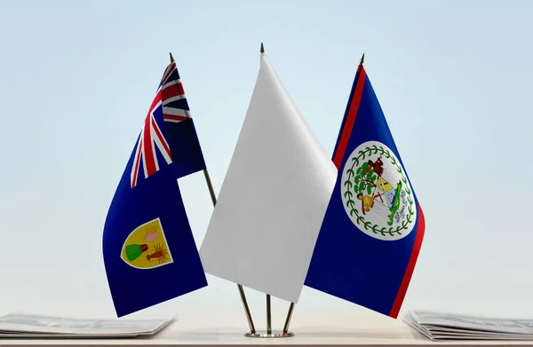 Törökök Caicos Szigetek Belize Fehér Zászlók Standon Papírokkal — Stock Fotó