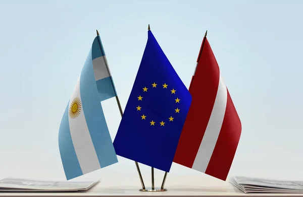 Bandeiras Argentina Stand Com Papéis — Fotografia de Stock