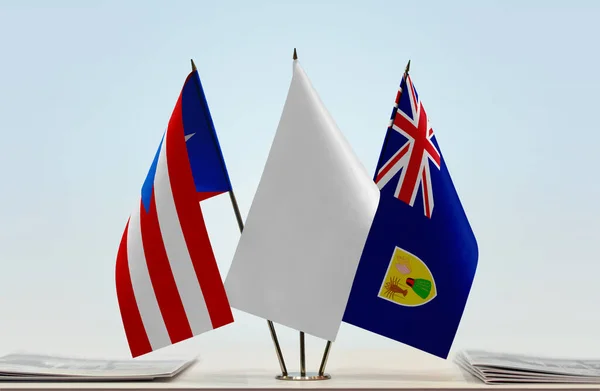 Islas Turcas Caicos Puerto Rico Banderas Stand Con Papeles — Foto de Stock