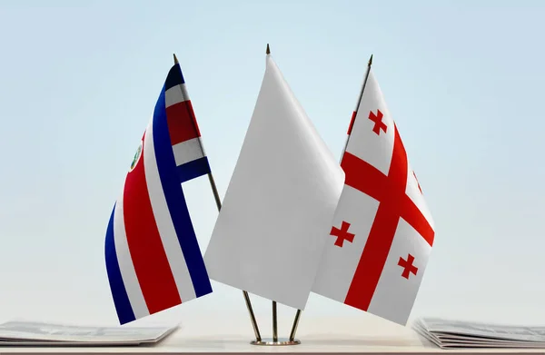 Коста Рика Грузія Білі Прапори Стенді Паперами Ліцензійні Стокові Фото