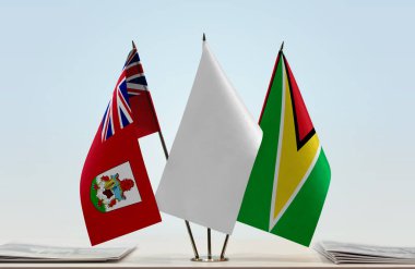  Bermuda Guyana ve beyaz bayraklar kağıtlarla ayakta