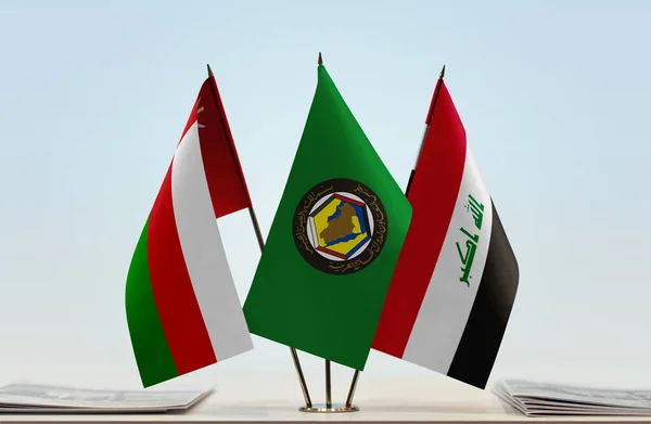 Ирак Оман Флаги Бумагами — стоковое фото