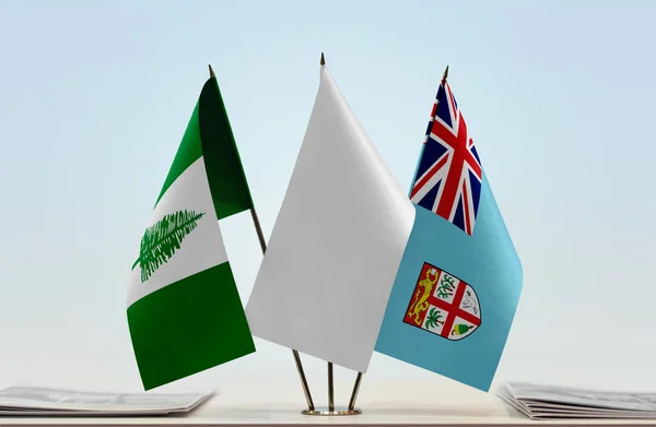 Isla Norfolk Fiji Banderas Blancas Stand Con Papeles — Foto de Stock