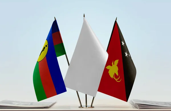 Nya Kaledonien Papua Nya Guinea Och Vita Flaggor Monter Med — Stockfoto