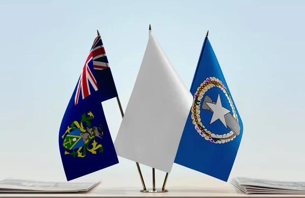 Islas Pitcairn Nmi Banderas Blancas Stand Con Papeles — Foto de Stock