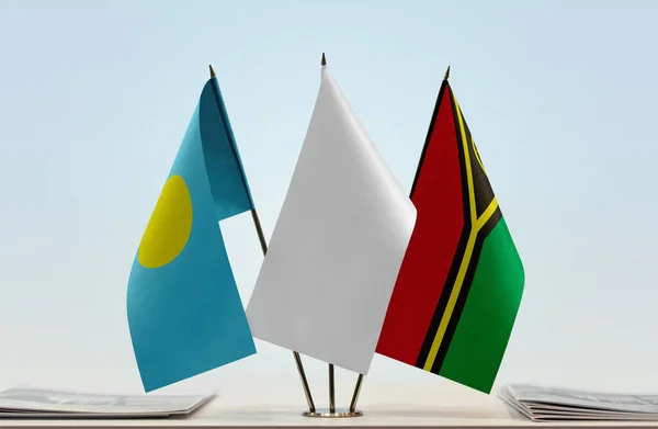 Palau Vanuatu Och Vita Flaggor Monter Med Papper — Stockfoto