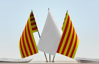 Katalonya ve beyaz bayraklar kağıtlarla ayakta