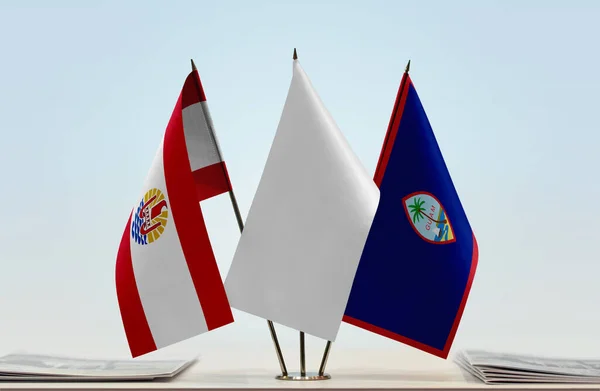 Polinesia Francesa Guam Banderas Blancas Stand Con Papeles — Foto de Stock