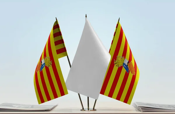 Valencijská Země Bílé Vlajky Stojanu Papíry — Stock fotografie