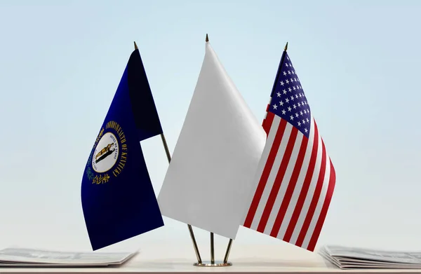 Usa Kentucky White Flags Stand Papers — Stock Photo, Image