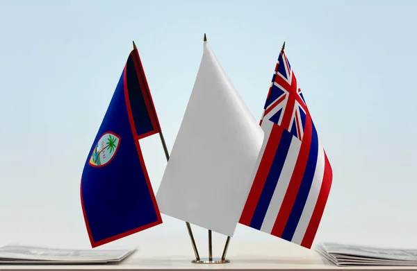 关岛夏威夷和白旗站在那里 上面有文件 — 图库照片