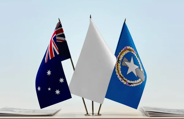 Australia Banderas Del Nmi Stand Con Papeles — Foto de Stock