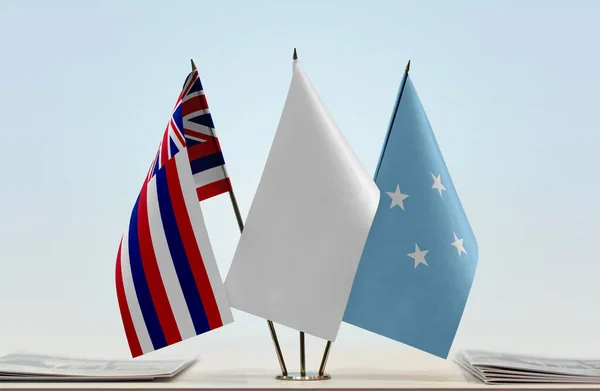 Hawai Fsm Banderas Blancas Stand Con Papeles — Foto de Stock