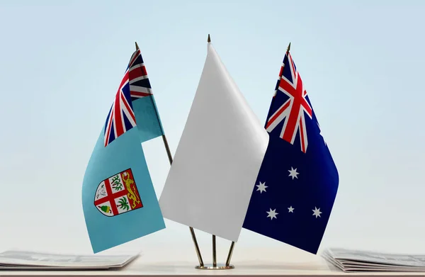 Fiji Australia Banderas Blancas Stand Con Papeles — Foto de Stock